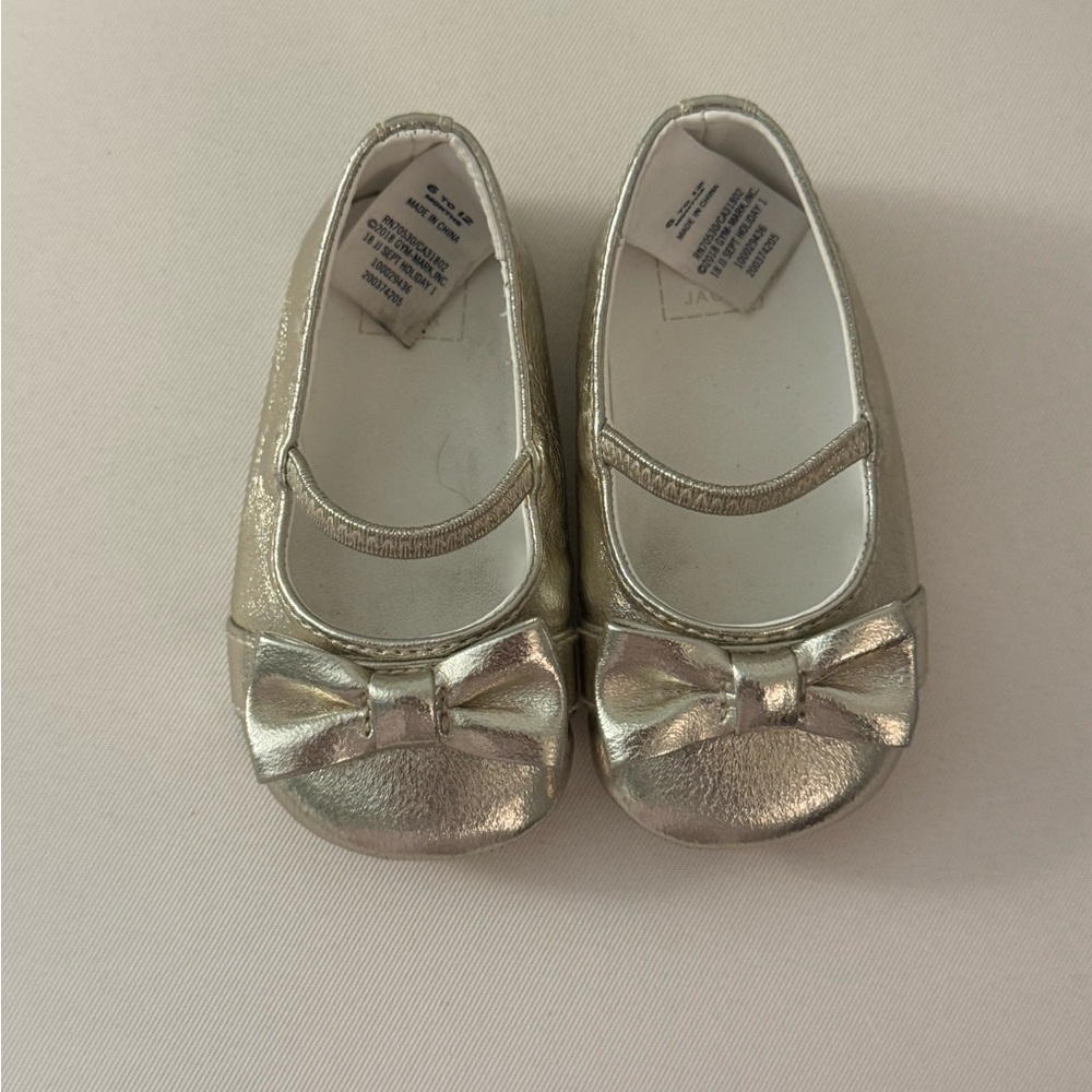 Janie and Jack Metallic Silver Dress Shoes with Bow